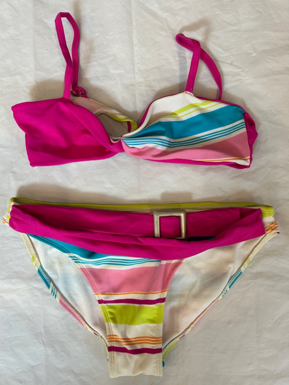 Girls' Hot Pink & Multi-Stripe Bikini Set